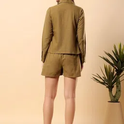 Angkor Women Solid Long Sleeves Shirt With Shorts Co-Ords image 3