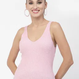 Kalt Pink Ribbed Knitted Tank Top-image-61