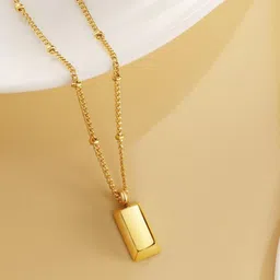 Jewels Galaxy Stainless Steel Gold-Plated Rectangular Shaped Pendants with Chains image 3