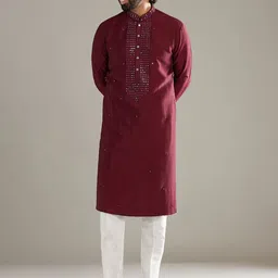KALKI Fashion Men Embroidered Regular Mirror Work Kurta with Pyjamas image 3