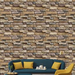 Jaamso Royals Brown Natural Brick Stone Printed Self Adhesive Wallpaper-picture-32
