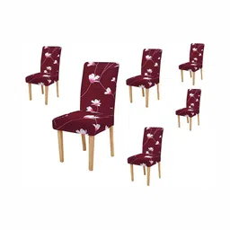 Aura 6-Pcs Red Printed Stretchable Chair Covers image 2