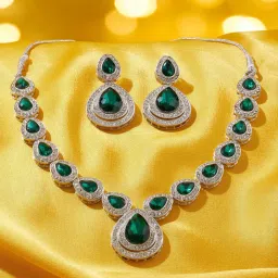Zaveri Pearls Green Stones Austrian Diamond Jewellery Set-picture-18