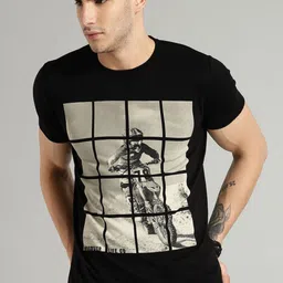 Roadster Men Black Grid Printed Round Neck Pure Cotton T-shirt-picture-11
