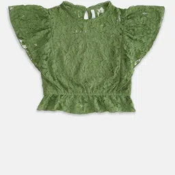 Pantaloons Junior Girls Olive Green Lace Blouson Crop Top-picture-55