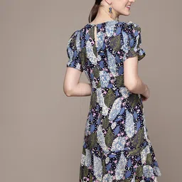 Label Ritu Kumar Floral Print Puff Sleeves A-Line Dress image 4