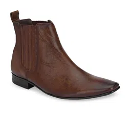 Hitz Men Brown Solid Leather High-Top Chelsea Flat Boots-image-41