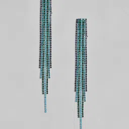 justpeachy Blue & Black Silver-Plated Tasselled Chandelier CZ Studded Drop Earrings-picture-30