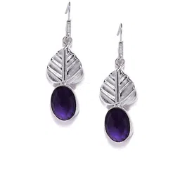 Bamboo Tree Jewels Purple Leaf Shaped Drop Earrings image 1
