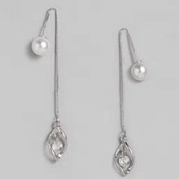EL REGALO White & Silver-Toned Pearl Beaded Contemporary Double-Sided Drop Earrings-picture-13