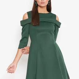 La Zoire Women Green Solid Fit and Flare Dress-image-76