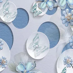 Aura Blue 3D Floral Butterfly Backdrop image 4