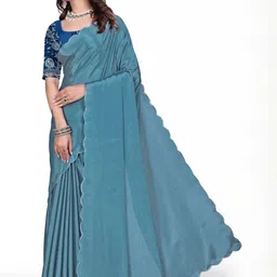 Zenophily Ethnic Motifs Embroidered Pure Chiffon Saree image 2