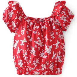 Babyhug Rayon Woven Half Sleeves Floral Printed Top - Red-picture-19
