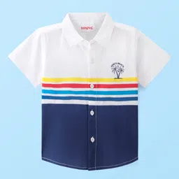 Babyhug Cotton Woven Half Sleeves Solid Color Shirt - White & Navy Blue-picture-13