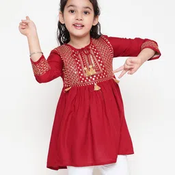 ISHTI Three Fourth Sleeves Sequin Embroidered Top - Maroon-picture-21
