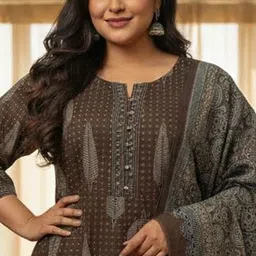 Swasti Women Ethnic Motifs Printed Regular Sequinned Pure Cotton Kurta with Trousers & With Dupatta image 3