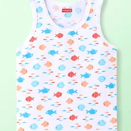 Babyhug 100% Cotton Knit Sleeveless Striped & Fish Printed Sando Pack of 3 - Multicolour image 2