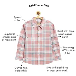 Campana 100% Cotton Woven Full Sleeves Tartan Checked Shirt - Dusty Pink & White image 3