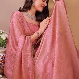 HERE&NOW Woven Design Zari Pure Chiffon Saree With Blouse Piece image 3