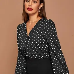 Stylecast X Slyck Polka Dot Print Puff Sleeve Blouson Top image 4