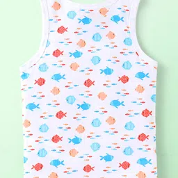 Babyhug 100% Cotton Knit Sleeveless Striped & Fish Printed Sando Pack of 3 - Multicolour image 3