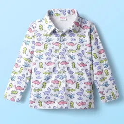 Babyhug Knit Full Sleeves Dino Printed Shirt & Pant with Bow & Suspender - Navy Blue & White image 3