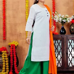 Muhuratam Girls Casual Wear White Colour Embroidery Cotton Kurti-image-32