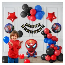 Bubble Trouble Spiderman Theme Birthday Decoration Items Kit For Boys Includes Black Red And Blue Balloons With Spider Man Foil Balloon Set And Black Happy Birthday Banner- Set Of 53 Items image 4