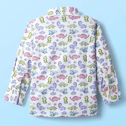 Babyhug Knit Full Sleeves Dino Printed Shirt & Pant with Bow & Suspender - Navy Blue & White image 4