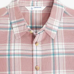 Campana 100% Cotton Woven Full Sleeves Tartan Checked Shirt - Dusty Pink & White image 5