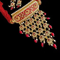RAJASTHANI GAHANA Gold-Plated Stone-Studded & Beaded Jewellery Set-image-3