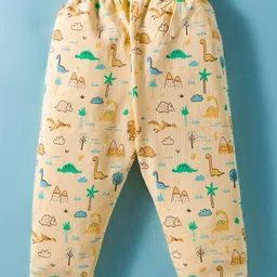 BUMZEE Cotton Knit Full Sleeves Co-ords Night Suit With Animal Print - Yellow image 5