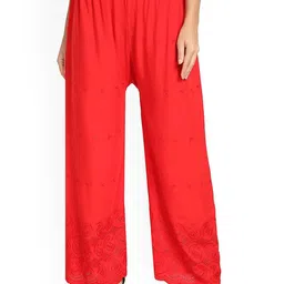 SRISARAS Women Loose Fit Mid-Rise Lace Hem Cotton Parallel Trousers-picture-33