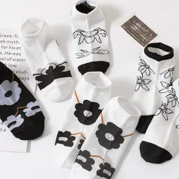 YOUSTYLO Pack Of 5 Patterned Cotton Ankle-Length Socks-picture-22