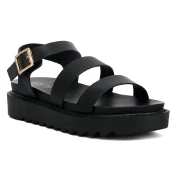 London Rag Black Pin Buckle Espadrille Platform Sandals-image-32