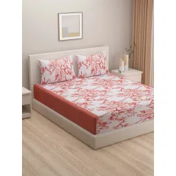 Swayam Peach Floral 160 TC Pure Cotton Bedsheet with Pillow Covers image 1