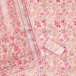 SAINOOR Floral Printed Embroidered Beads And Stones Organza Semi-Stitched Dress Material image 3