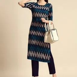 SZN Women Printed Regular Kurta with Trousers image 5