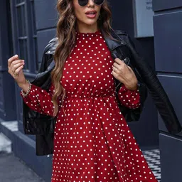 Outzidr Red Polka Dotted Mini Dress-picture-25