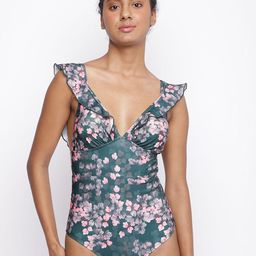 La Intimo Women Floral Printed V Neck Bodysuit-picture-22
