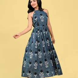 GORDHAN Women Floral Printed Fit & Flare Maxi Dress-image-7