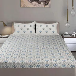 Bodycomfy Jersey White Floral Pure Cotton 400 TC King Bedsheet Set 1.98m x 1.82m-picture-32