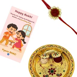 Anouk Pearls Beaded Rakhi With Greeting Card & Thali image 4