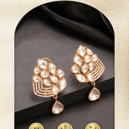 Saraf RS Jewellery Gold -Plated Kundan Studded Floral Shaped Drop Earrings image 5
