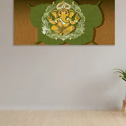 nestroots Green & Mustard Lord Ganesha Printed Religious Canvas Painting Wall Art-image-17