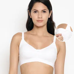 Bella Mama Cotton Elastane Anti-bacterial Nursing Bra - White-image-86