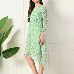 Lihana Women Floral Printed V-Neck Midi Asymmetrical Dress image 4