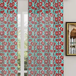 BLOCKS OF INDIA Turquoise Blue & Red Set of 2 Ethnic Motifs Door Curtain image 2