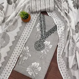 Panzora Floral Printed Embellished Cotton Unstitched Dress Material-image-77